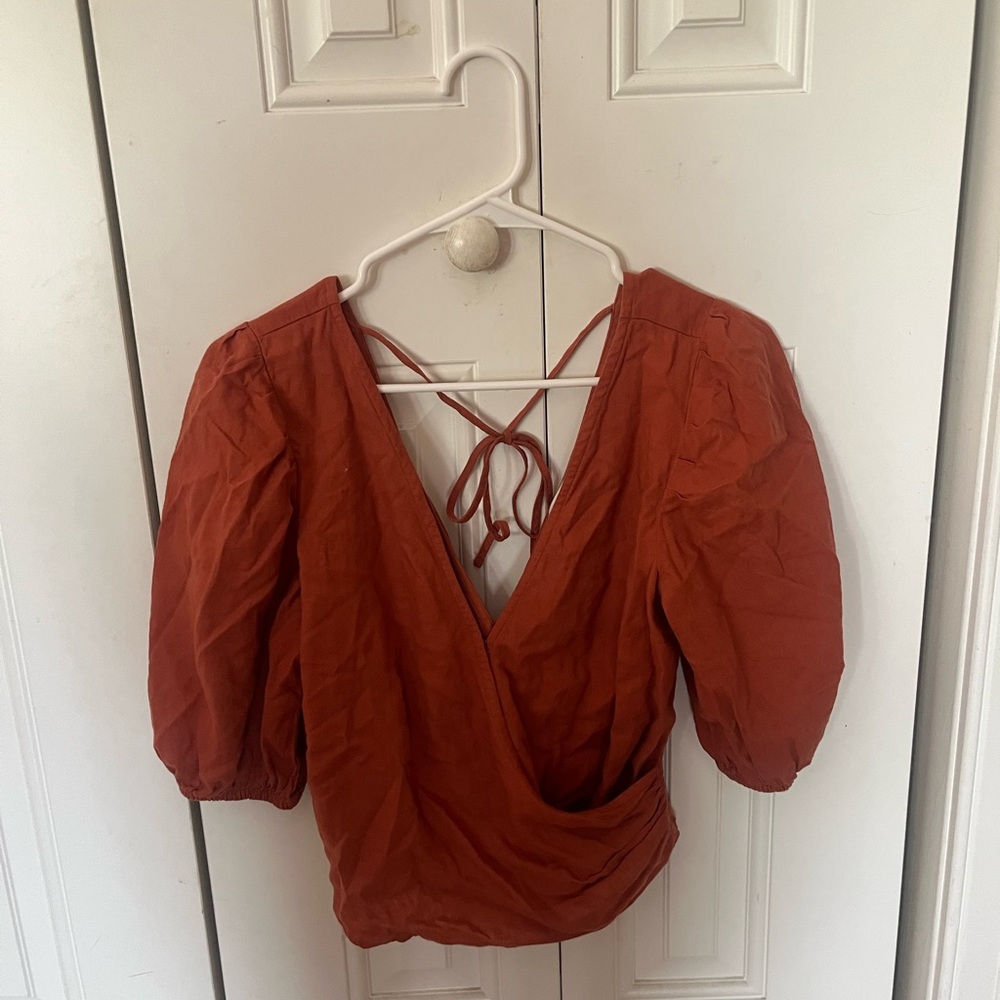 Abercrombie & Fitch Brown Puff Sleeve Wrap Blouse